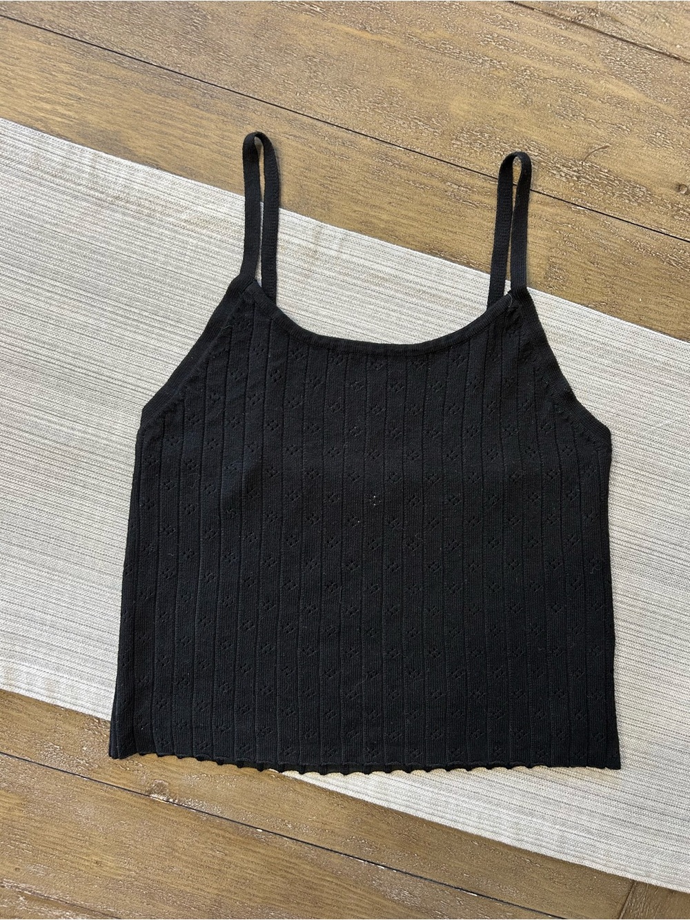 No Boundaries Black Ribbed Pointelle Tank Top – Y2K Cropped Cami (Size M)